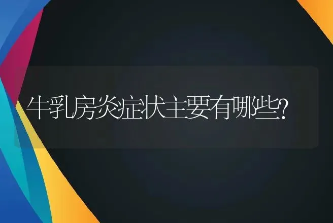 牛乳房炎症状主要有哪些？ | 家畜养殖