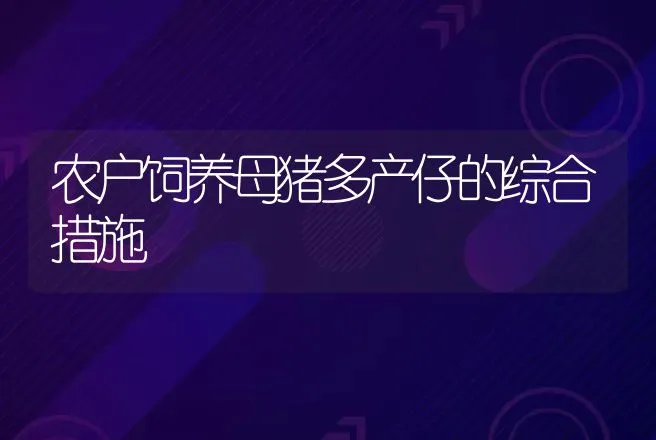 农户饲养母猪多产仔的综合措施 | 动物养殖