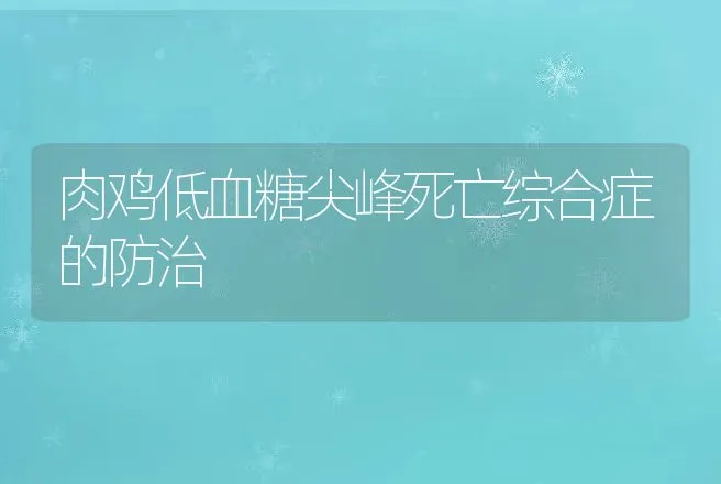 肉鸡低血糖尖峰死亡综合症的防治 | 动物养殖