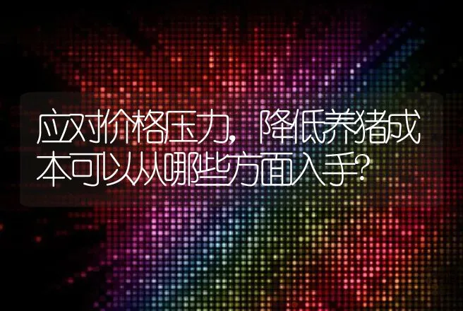 应对价格压力，降低养猪成本可以从哪些方面入手? | 家畜养殖