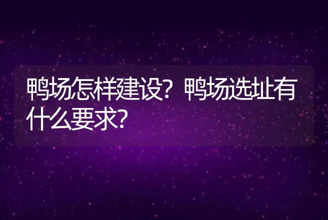 鸭场怎样建设？鸭场选址有什么要求？ | 兽医知识大全