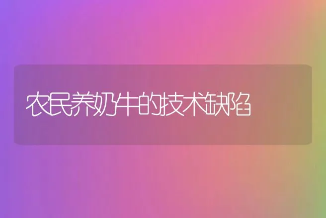 农民养奶牛的技术缺陷 | 家畜养殖