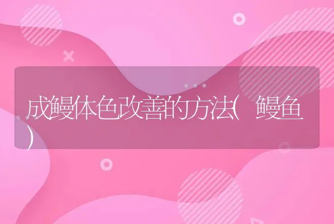 成鳗体色改善的方法(鳗鱼) | 动物养殖