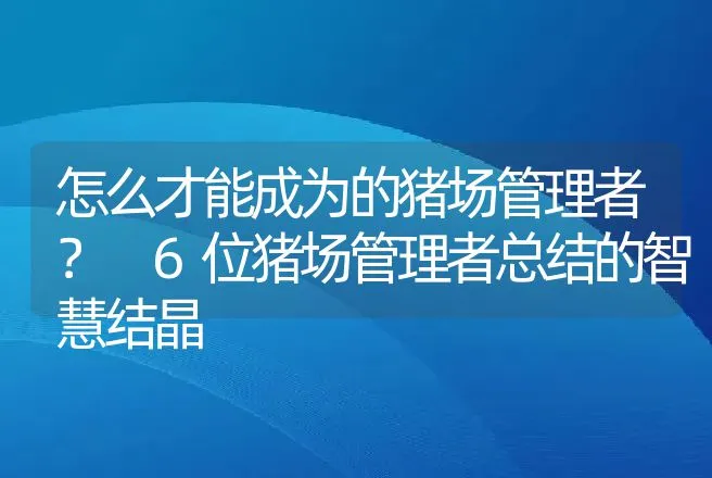 怎么才能成为的猪场管理者？ 6位猪场管理者总结的智慧结晶 | 家畜养殖