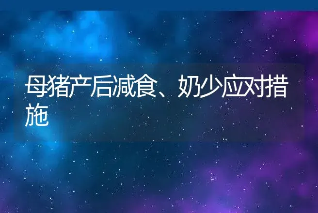 母猪产后减食、奶少应对措施 | 动物养殖