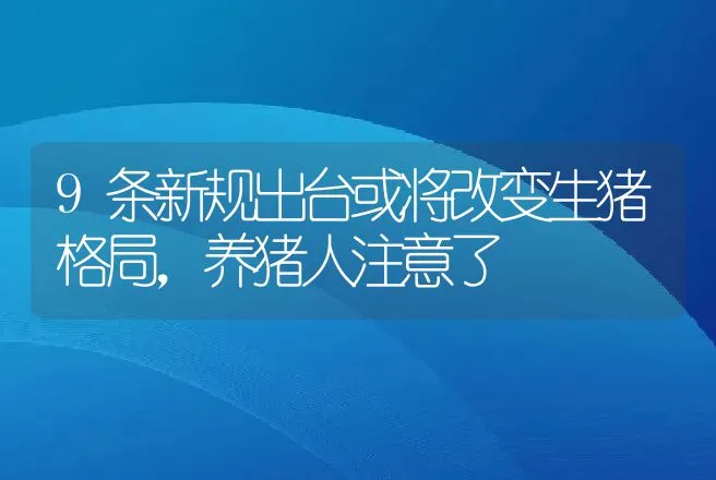 9条新规出台或将改变生猪格局，养猪人注意了 | 家畜养殖