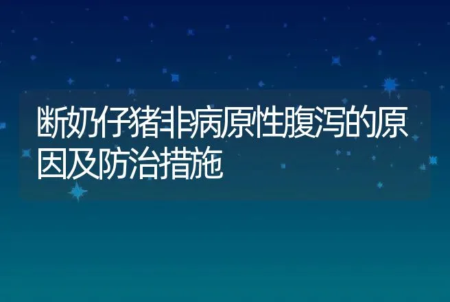 断奶仔猪非病原性腹泻的原因及防治措施 | 动物养殖