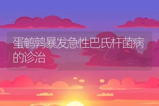 蛋鹌鹑暴发急性巴氏杆菌病的诊治 | 动物养殖