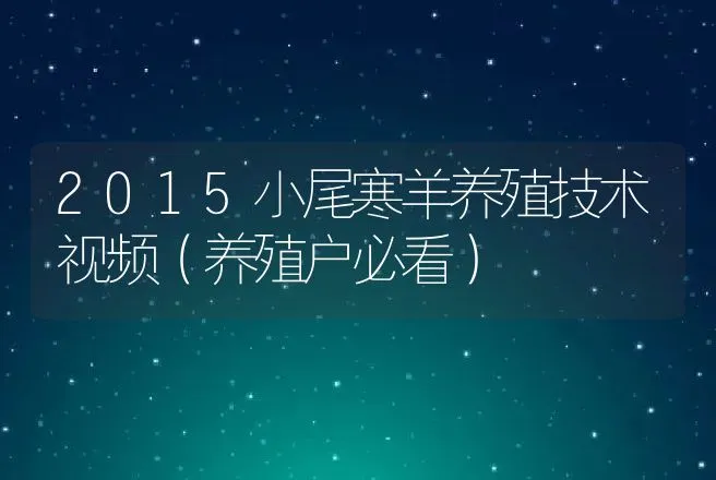 2015小尾寒羊养殖技术视频（养殖户必看） | 家畜养殖