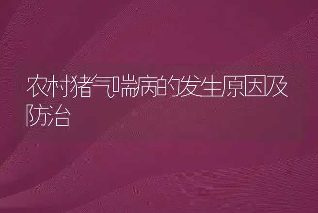 农村猪气喘病的发生原因及防治 | 动物养殖