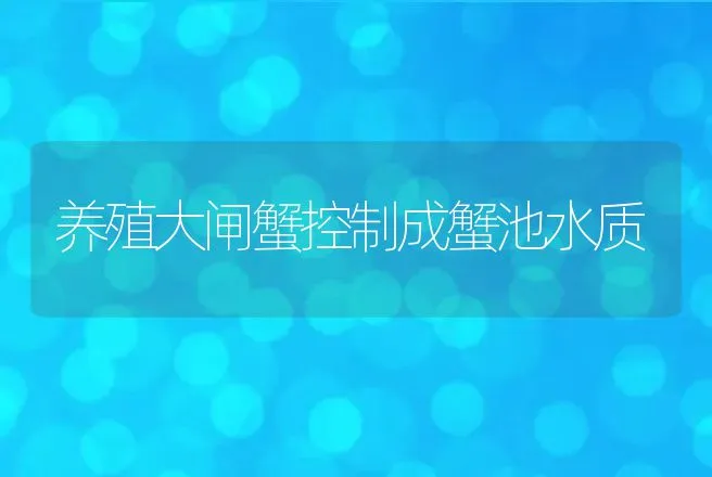 养殖大闸蟹控制成蟹池水质 | 动物养殖