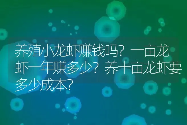 养殖小龙虾赚钱吗？一亩龙虾一年赚多少？养十亩龙虾要多少成本？ | 养殖致富