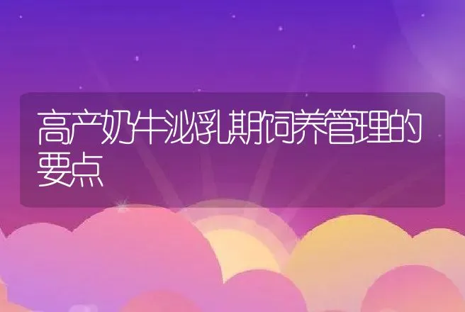 高产奶牛泌乳期饲养管理的要点 | 动物养殖