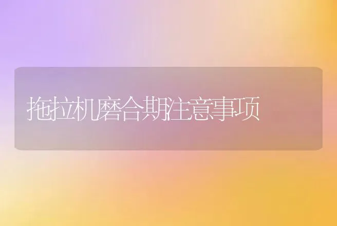 拖拉机磨合期注意事项 | 养殖