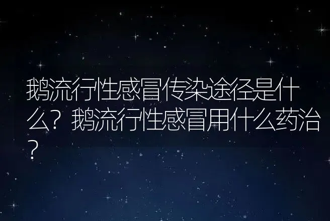 鹅流行性感冒传染途径是什么？鹅流行性感冒用什么药治？ | 兽医知识大全