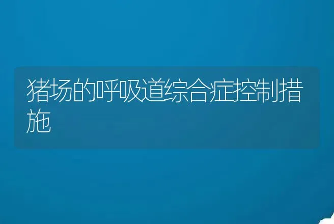 猪场的呼吸道综合症控制措施 | 动物养殖