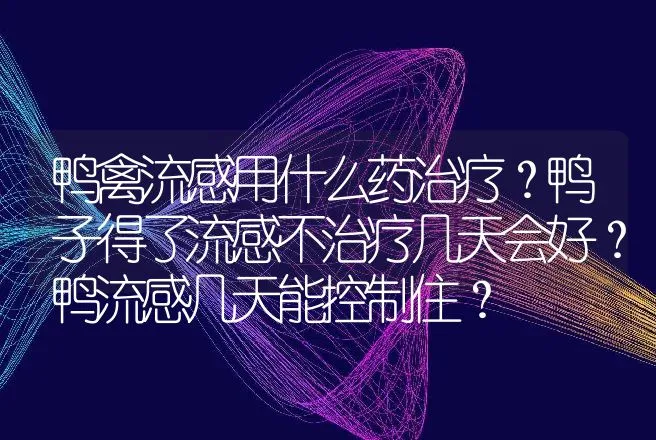 鸭禽流感用什么药治疗？鸭子得了流感不治疗几天会好？鸭流感几天能控制住？ | 兽医知识大全