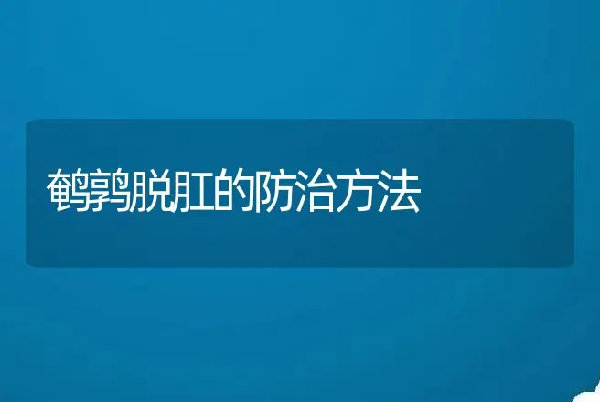 鹌鹑脱肛的防治方法 | 动物养殖