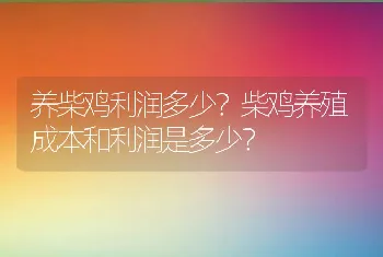 养柴鸡利润多少？柴鸡养殖成本和利润是多少？