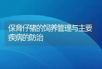 保育仔猪的饲养管理与主要疾病的防治