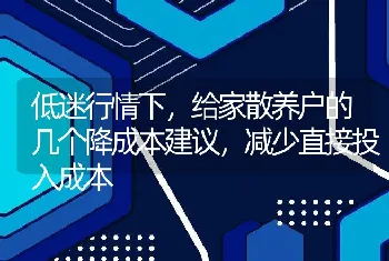 低迷行情下，给家散养户的几个降成本建议，减少直接投入成本