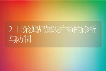 2日龄鹧鸪暴发白痢的诊断与防制