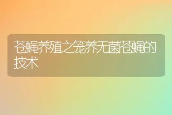 苍蝇养殖之笼养无菌苍蝇的技术