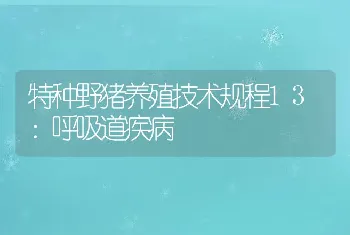 特种野猪养殖技术规程13：呼吸道疾病