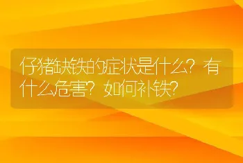 仔猪缺铁的症状是什么？有什么危害？如何补铁？