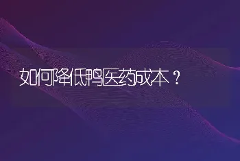 如何降低鸭医药成本？