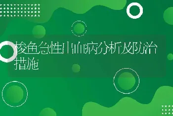 梭鱼急性出血病分析及防治措施