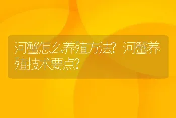 河蟹怎么养殖方法?河蟹养殖技术要点?