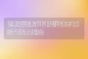 猪流感继发附红细胞体的诊断与防治措施