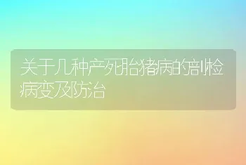 关于几种产死胎猪病的剖检病变及防治