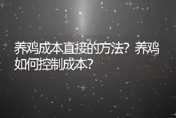 养鸡成本直接的方法？养鸡如何控制成本？