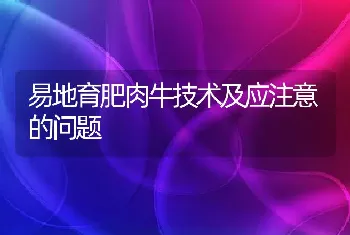 易地育肥肉牛技术及应注意的问题