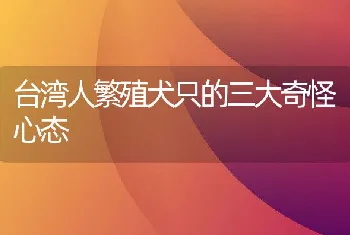 台湾人繁殖犬只的三大奇怪心态